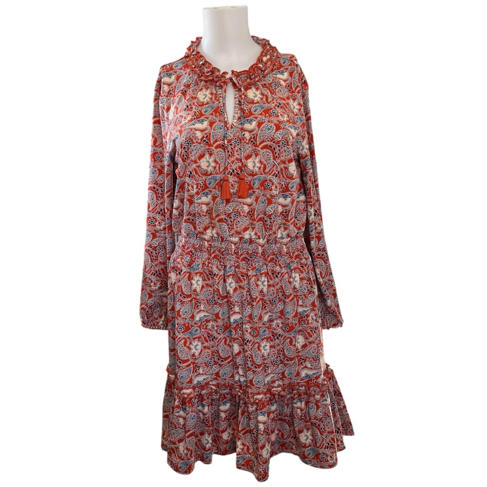 Cabana Life Savannah Ruffle Dress Orange Floral Paisley Print Size Medium M